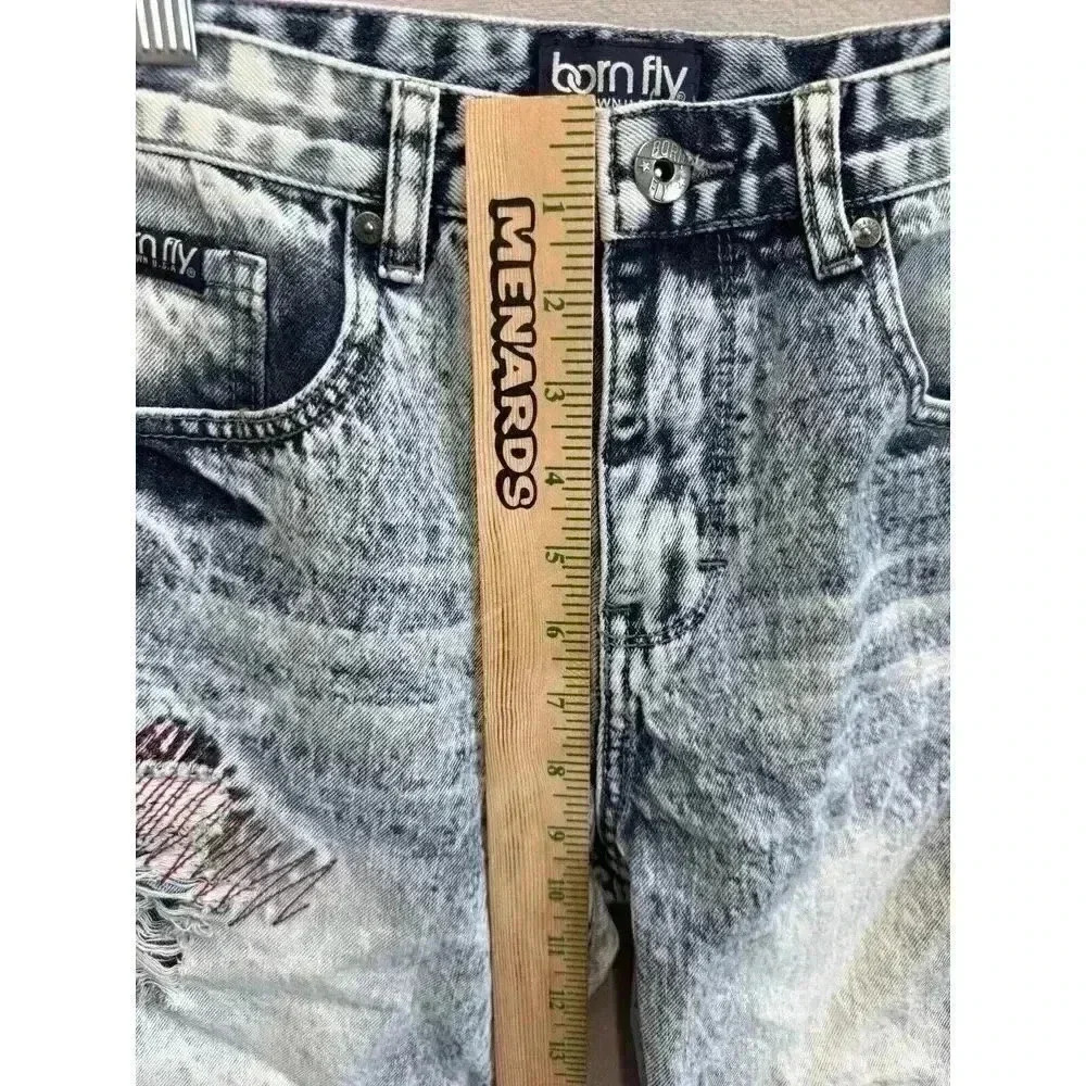 Born Fly Jean Shorts Boy's Sz 18 Blue Urban Skate Patriotic Distressed‎ Denim - Picture 5 of 8